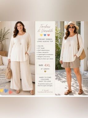 MT Creamy Ribbed Long Sleeve Top - Cream